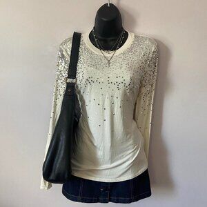 y2k cream long sleeve top w silver sequins